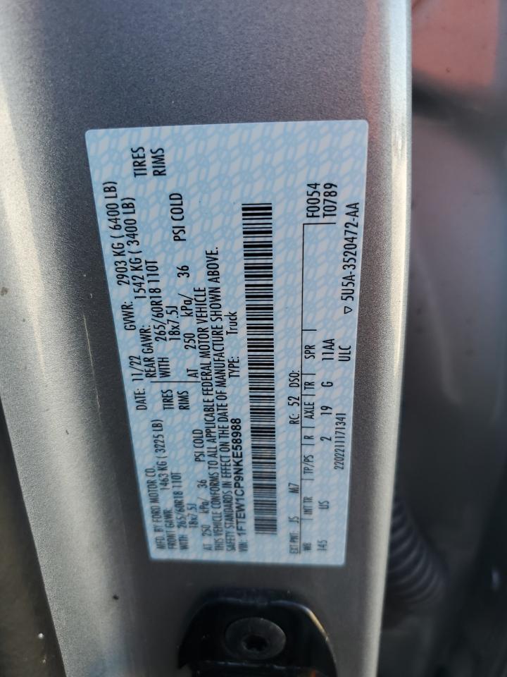 2022 FORD F150 SUPERCREW VIN:1FTEW1CP9NKE58988