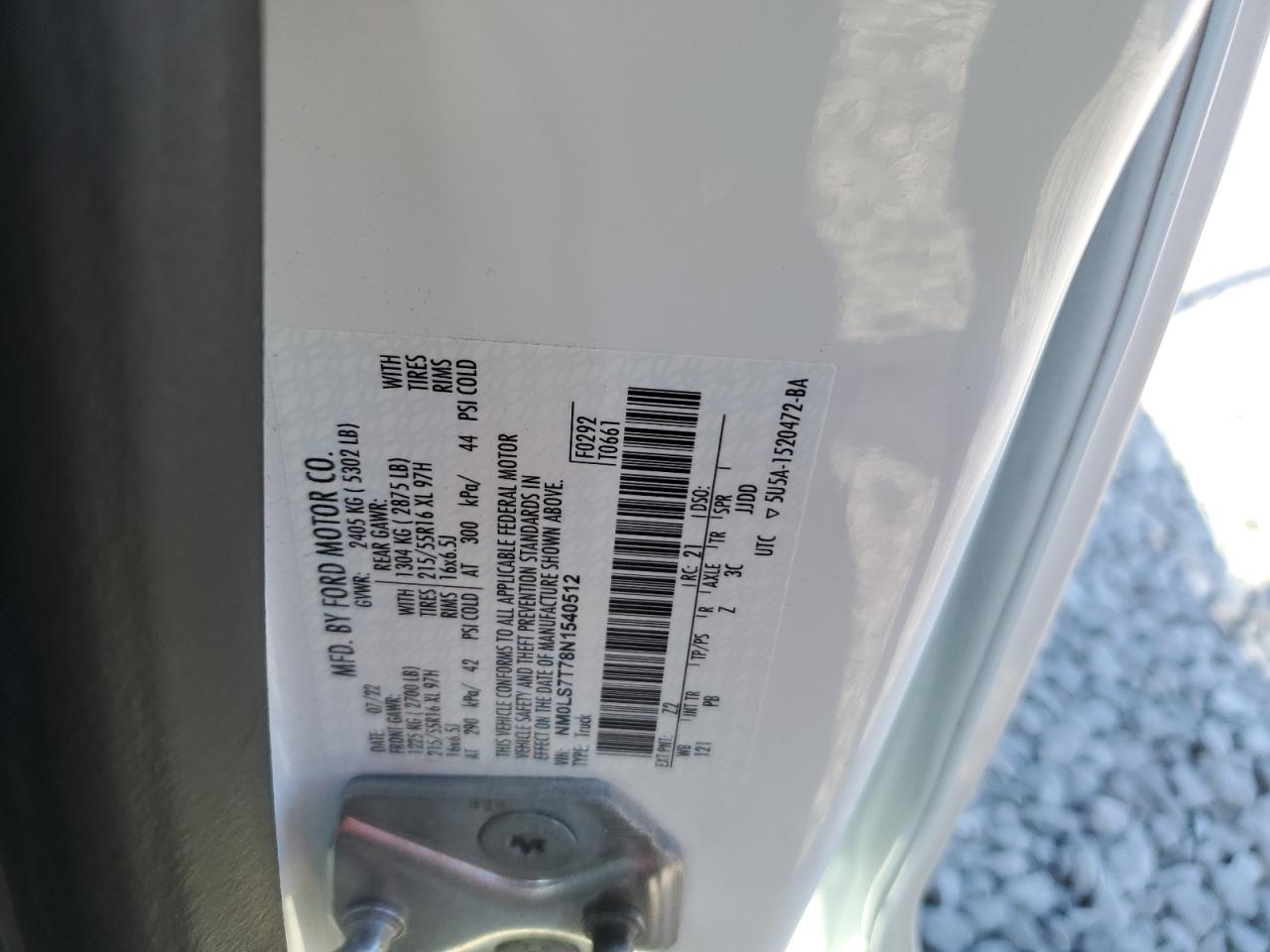 2022 FORD TRANSIT CONNECT XLT VIN:NM0LS7T78N1540512