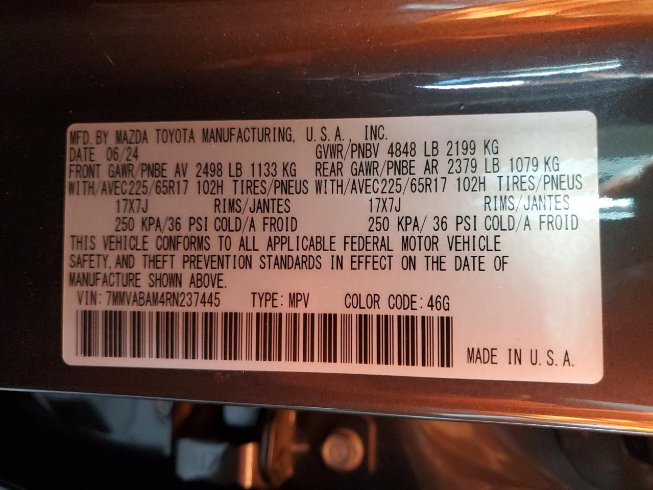 2024 MAZDA CX-50 SELECT VIN:7MMVABAM4RN237445