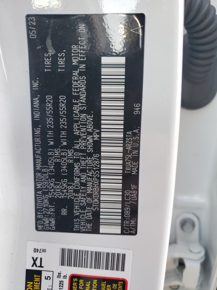 2023 TOYOTA HIGHLANDER L VIN:5TDKDRBHXPS512876