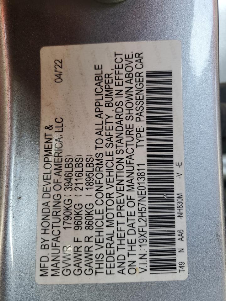 2022 HONDA CIVIC LX VIN:19XFL2H57NE013811