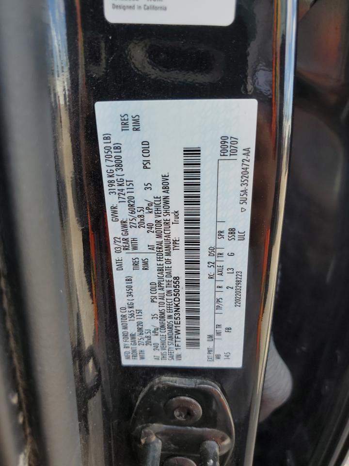 2022 FORD F150 SUPERCREW VIN:1FTFW1E53NKD50558