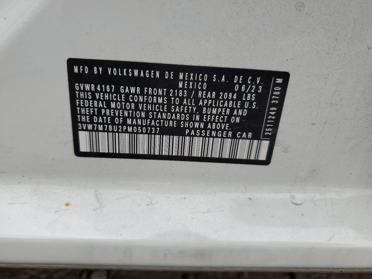 2023 VOLKSWAGEN JETTA SE VIN:3VW7M7BU2PM050737