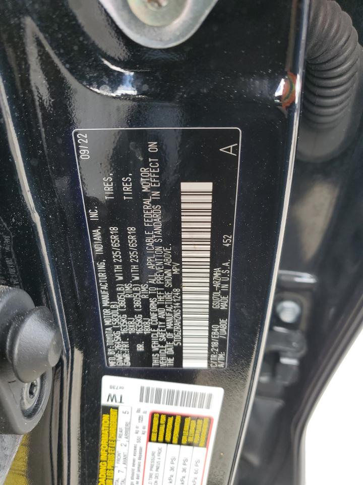 2022 TOYOTA HIGHLANDER XLE VIN:5TDGZRAH2NS141248