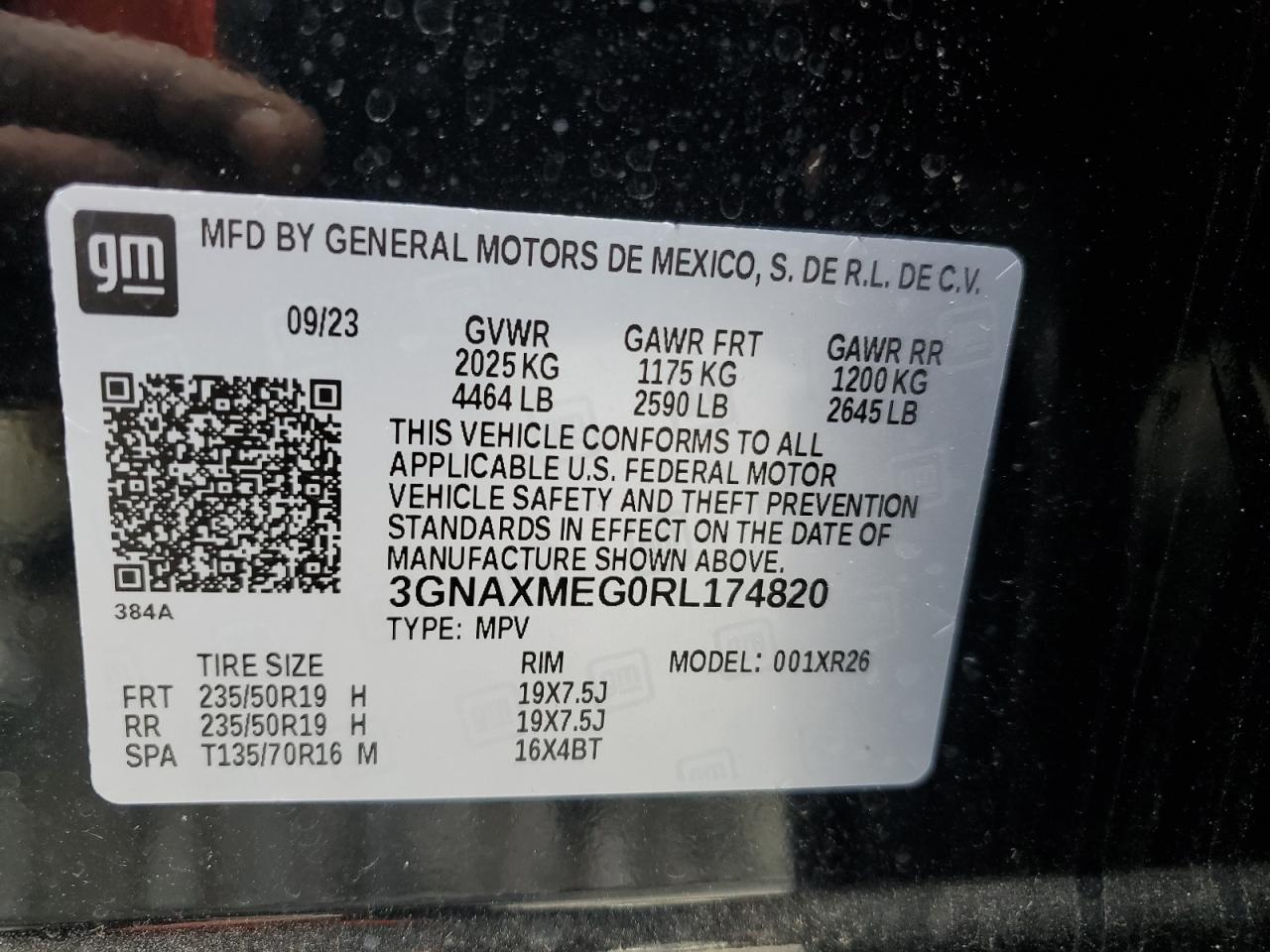 2024 CHEVROLET EQUINOX RS VIN:3GNAXMEG0RL174820