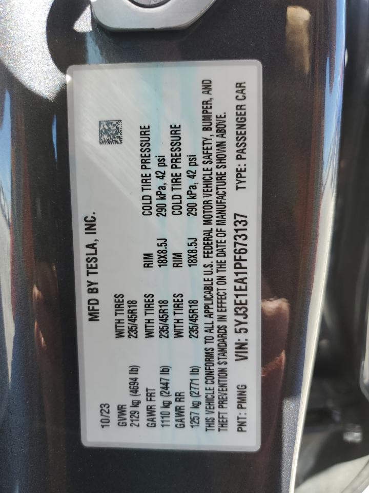 2023 TESLA MODEL 3 VIN:5YJ3E1EA1PF673137