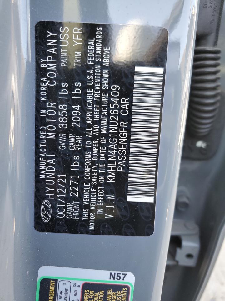 2022 HYUNDAI ELANTRA SEL VIN:KMHLN4AG1NU265409