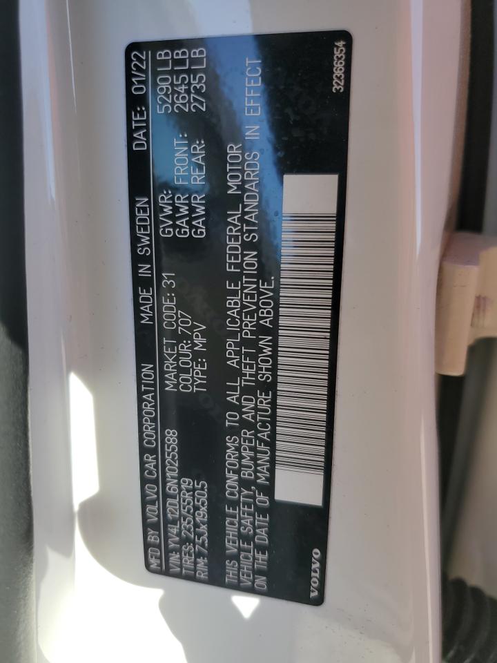 2022 VOLVO XC60 B5 INSCRIPTION VIN:YV4L12DL6N1025588