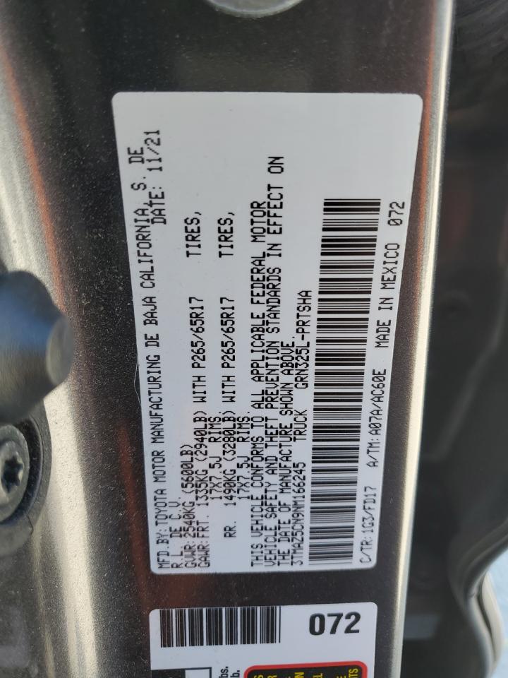 2022 TOYOTA TACOMA DOUBLE CAB VIN:3TMAZ5CN9NM166245
