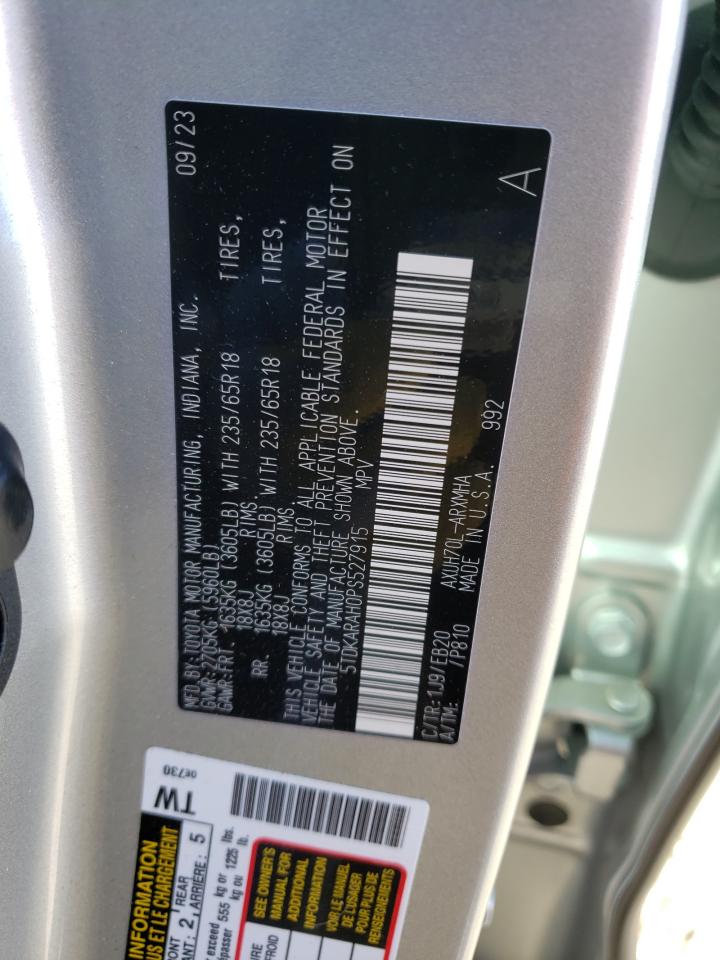 2023 TOYOTA HIGHLANDER HYBRID XLE VIN:5TDKARAH0PS527915