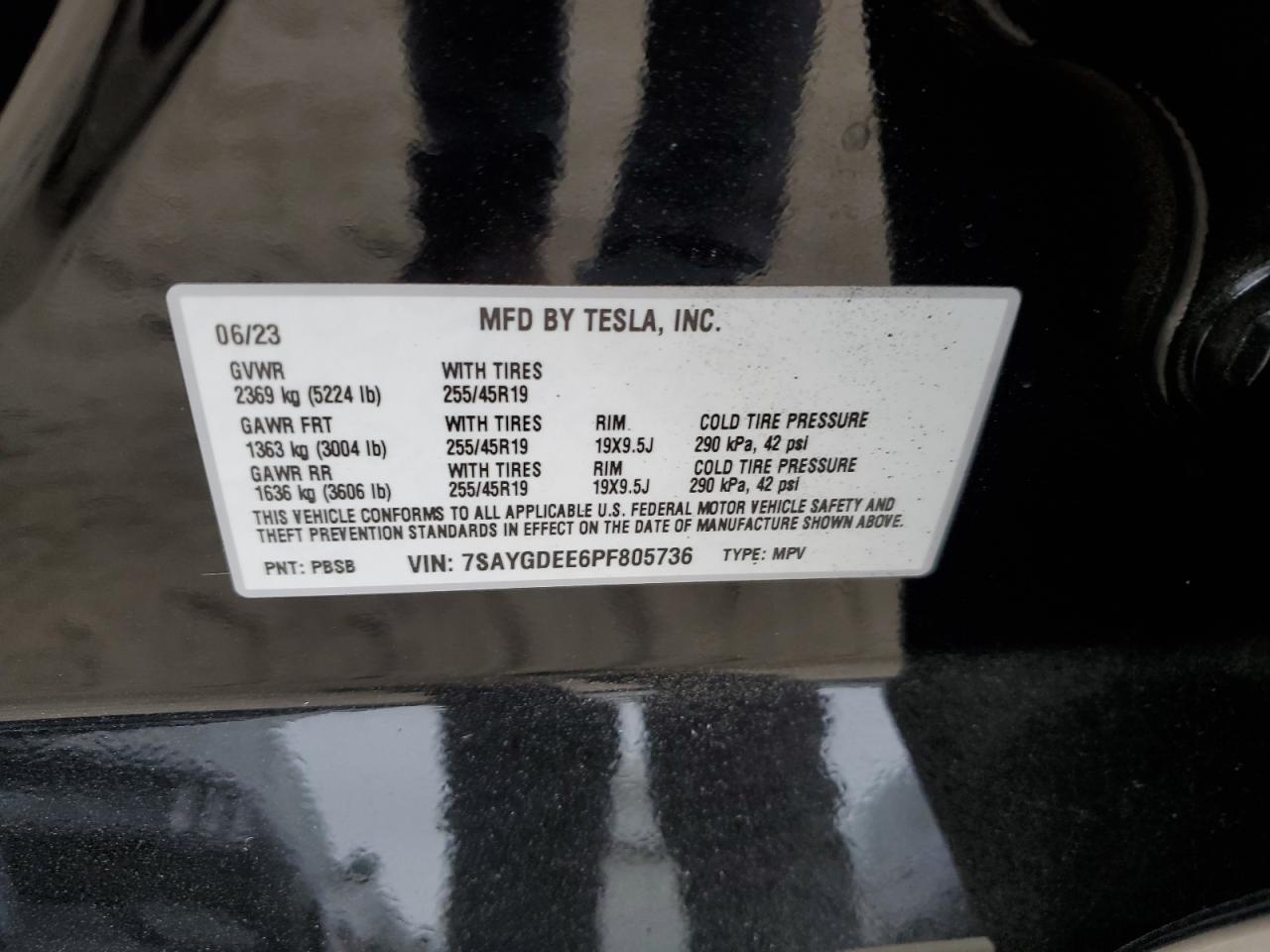 2023 TESLA MODEL Y VIN:7SAYGDEE6PF805736