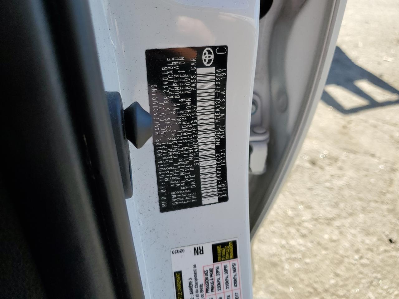 2023 TOYOTA COROLLA SE VIN:5YFS4MCE2PP161557