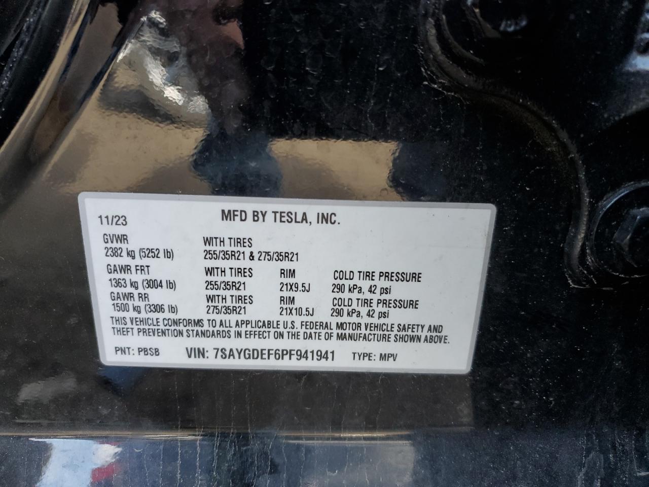 2023 TESLA MODEL Y VIN:7SAYGDEF6PF941941