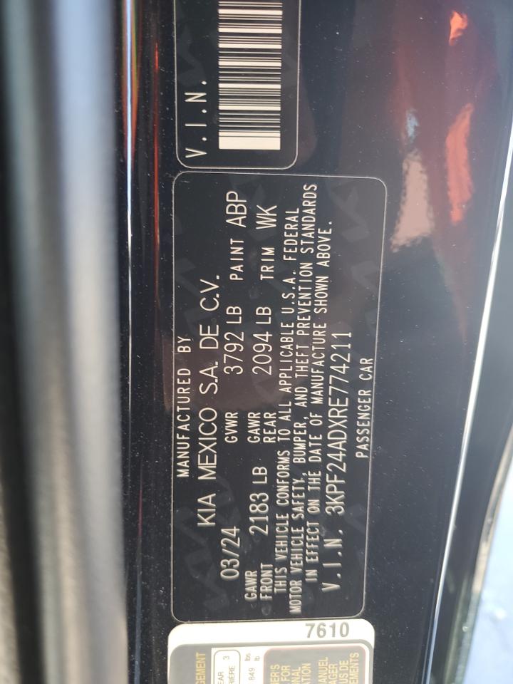 2024 KIA FORTE LX VIN:3KPF24ADXRE774211