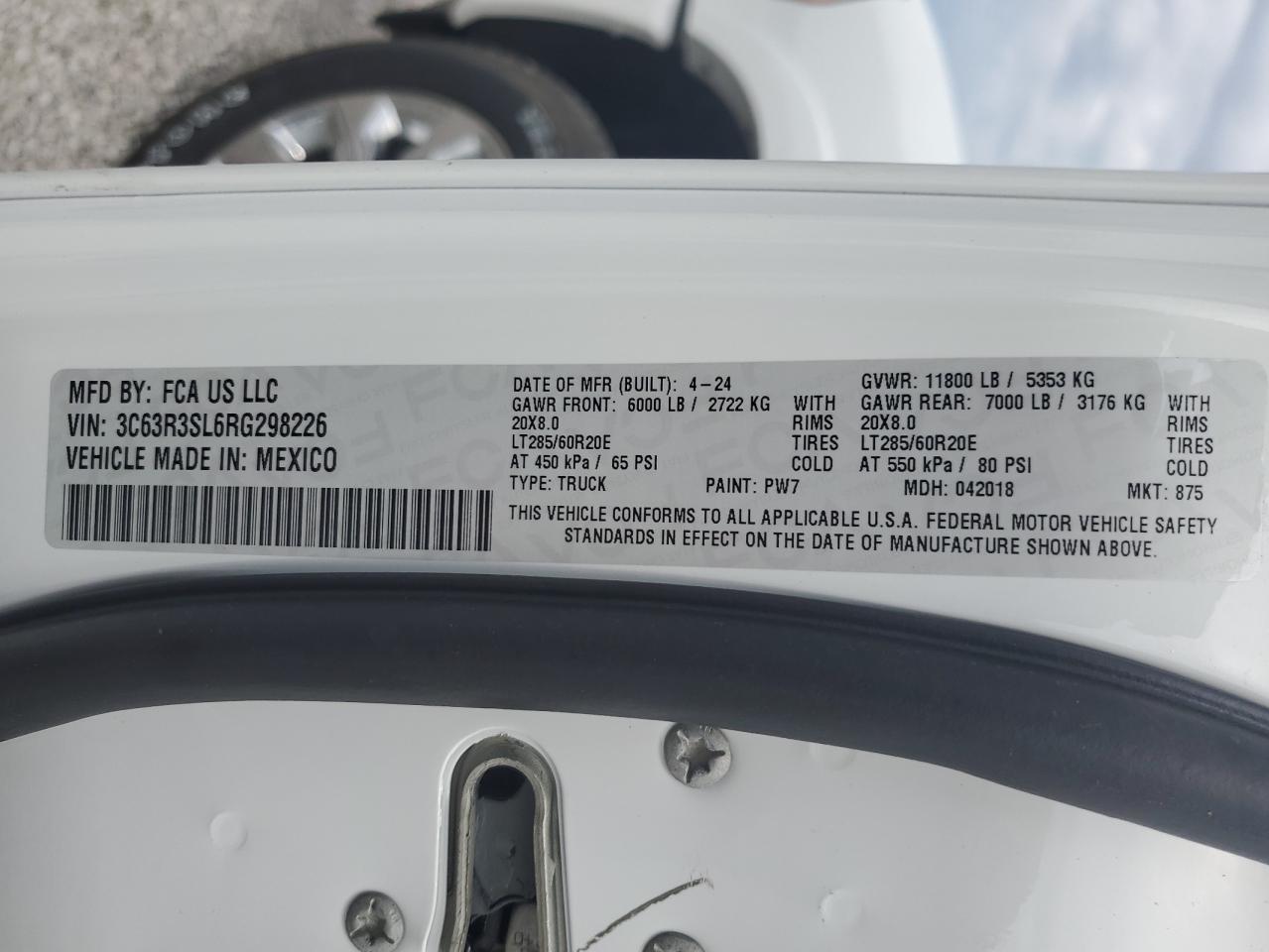 2024 RAM 3500 LIMITED VIN:3C63R3SL6RG298226