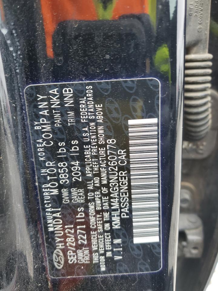 2022 HYUNDAI ELANTRA SEL VIN:KMHLM4AG3NU260778