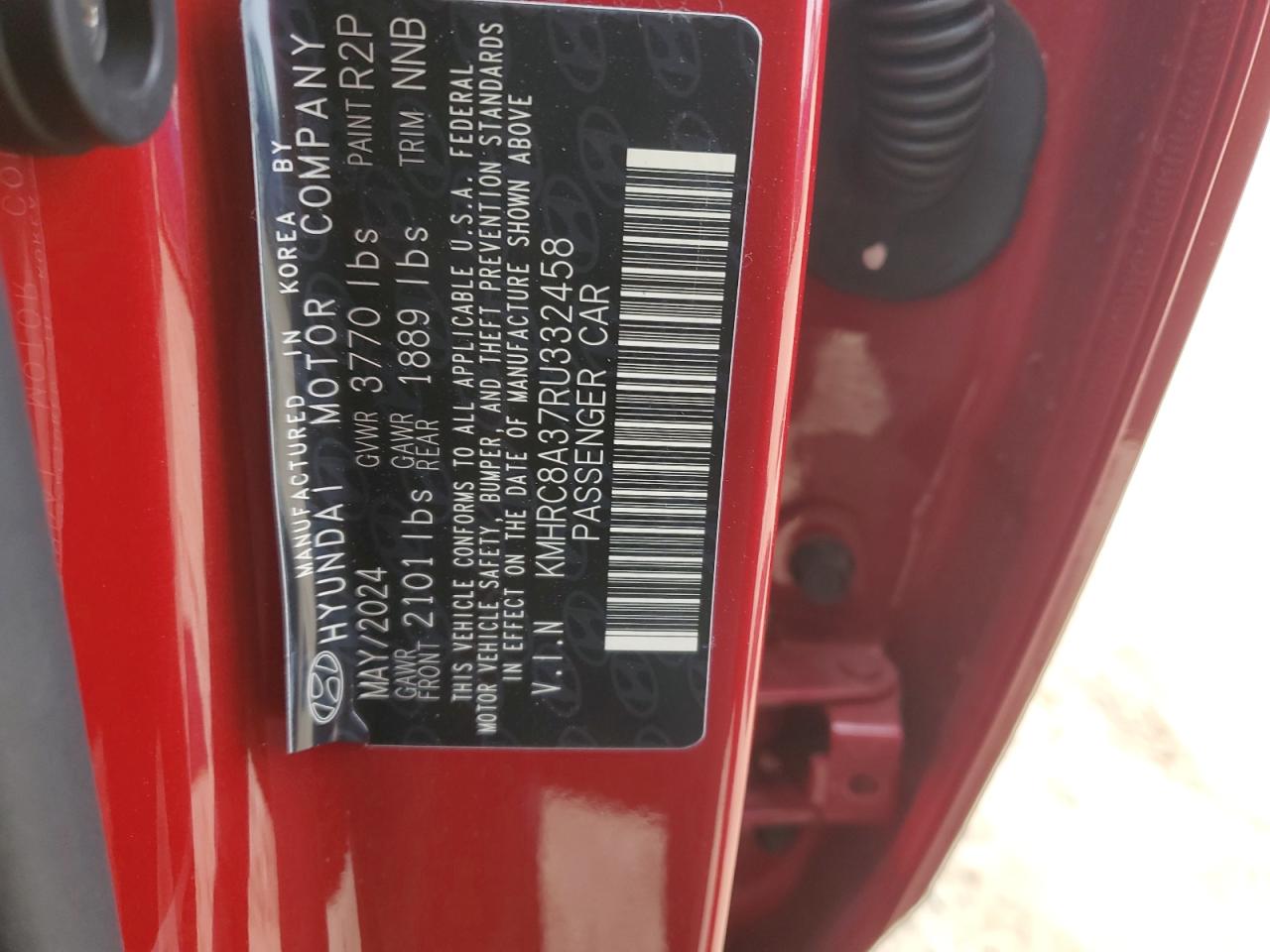 2024 HYUNDAI VENUE SEL VIN:KMHRC8A37RU332458