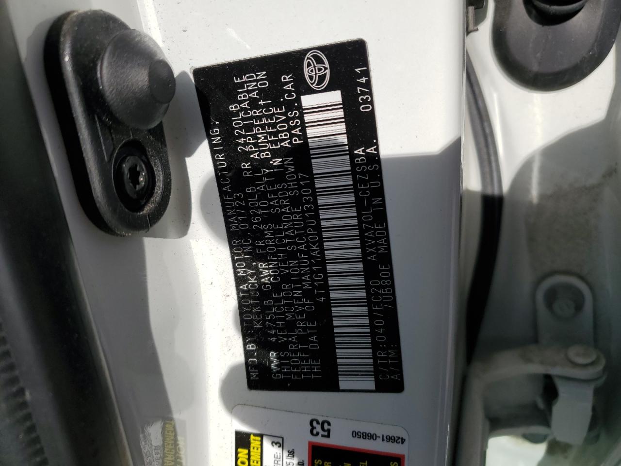 2023 TOYOTA CAMRY SE NIGHT SHADE VIN:4T1G11AK0PU133017