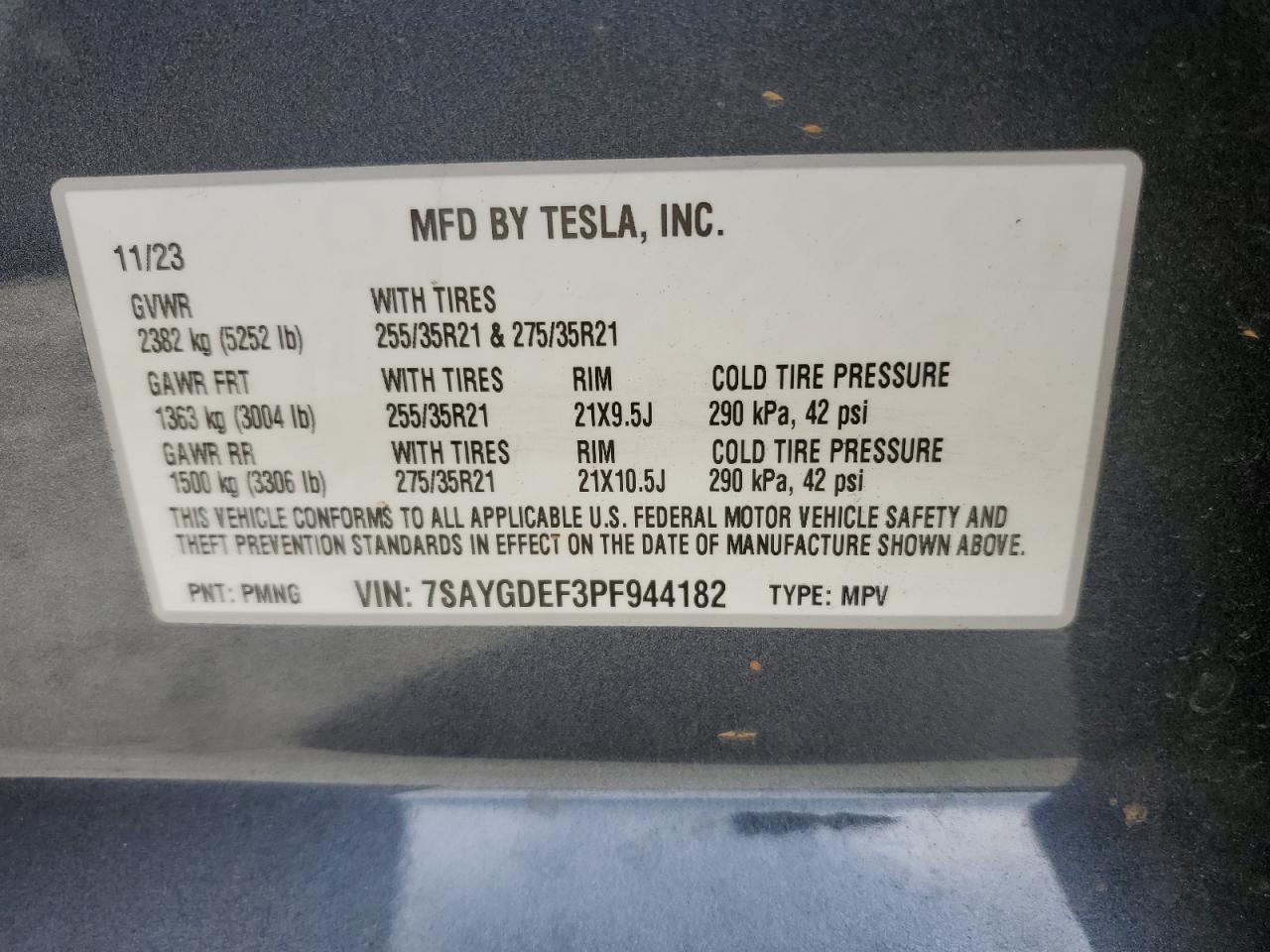 2023 TESLA MODEL Y VIN:7SAYGDEF3PF944182