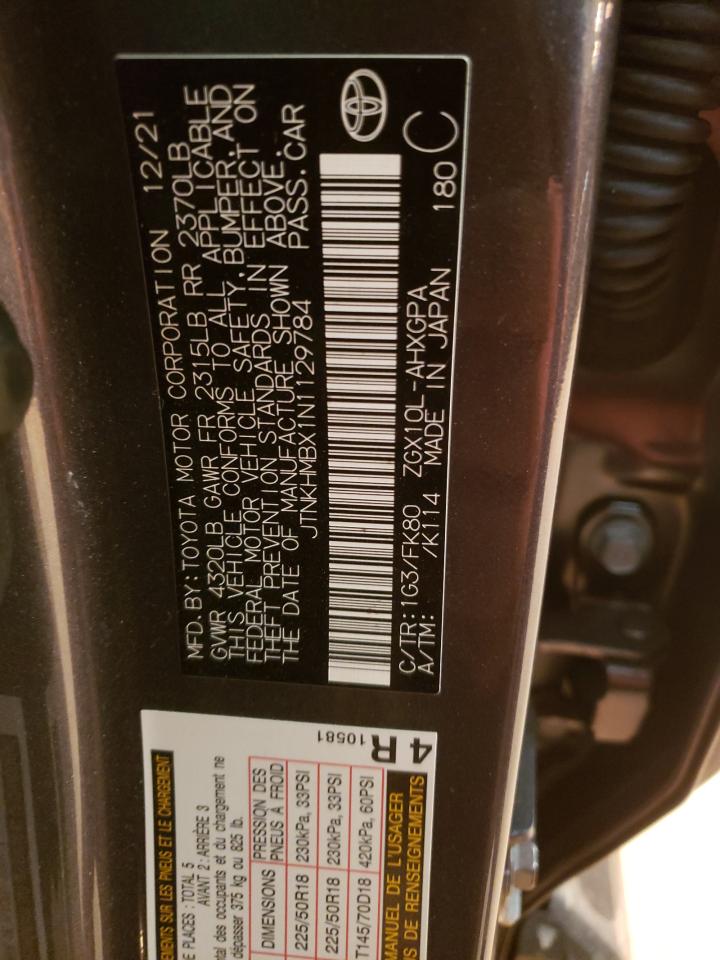 2022 TOYOTA C-HR XLE VIN:JTNKHMBX1N1129784