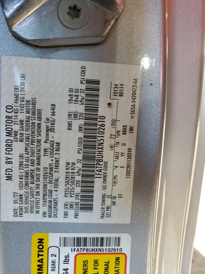 2022 FORD MUSTANG VIN:1FATP8UHXN5102610