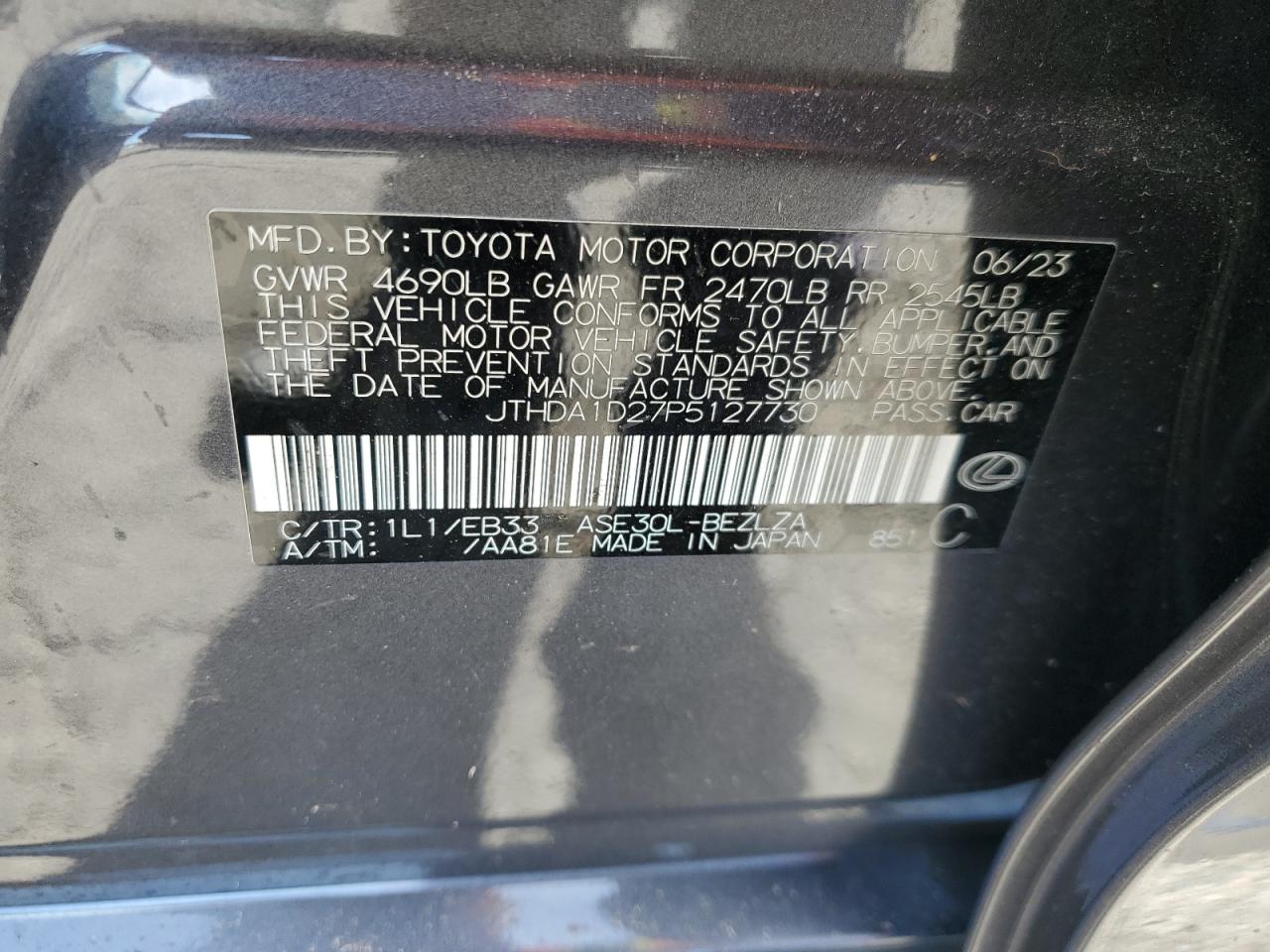 2023 LEXUS IS 300 VIN:JTHDA1D27P5127730