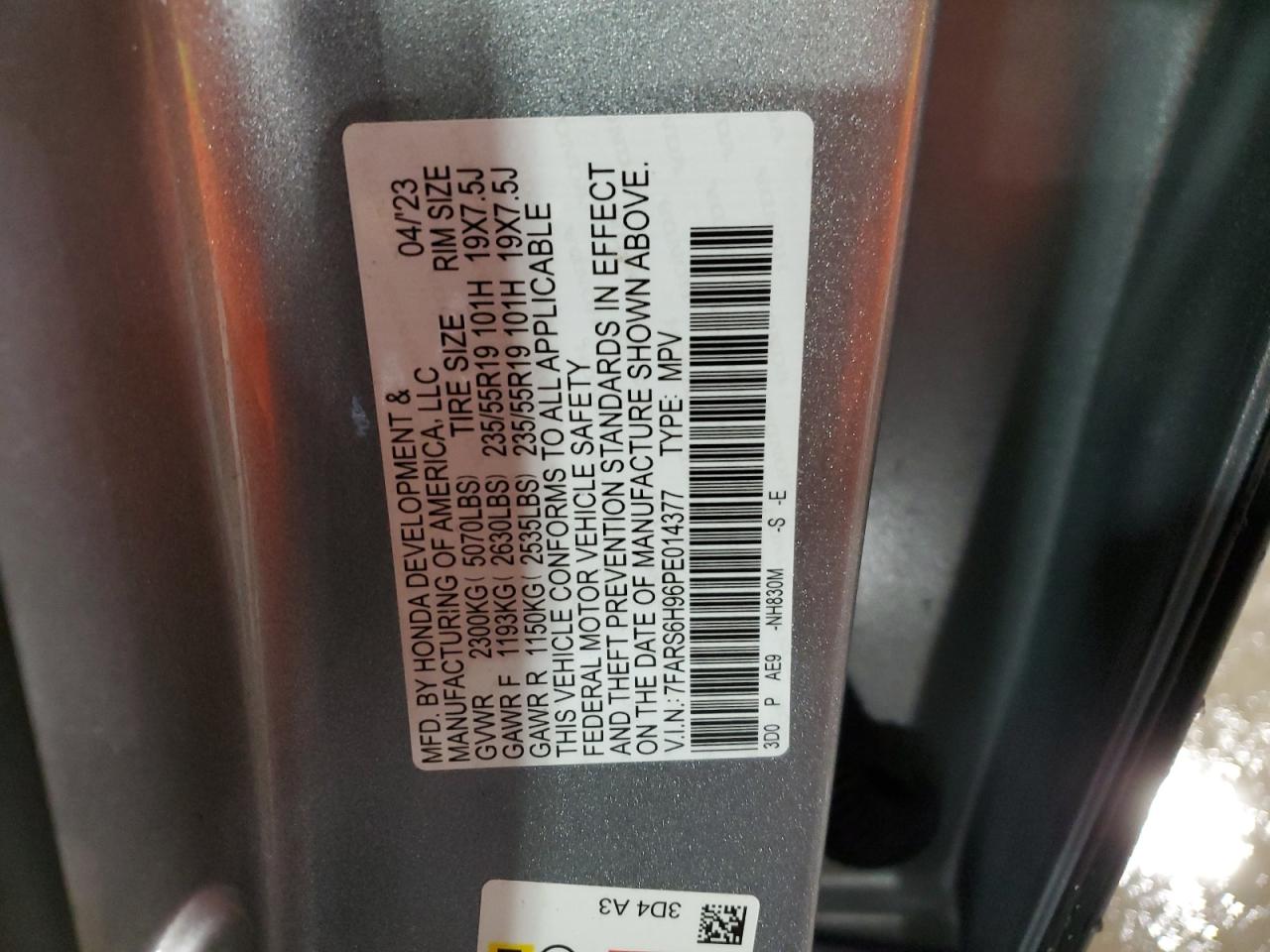 2023 HONDA CR-V SPORT TOURING VIN:7FARS6H96PE014377