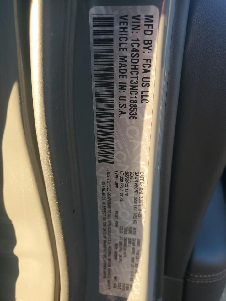 2022 DODGE DURANGO R/T VIN:1C4SDHCT3NC188536