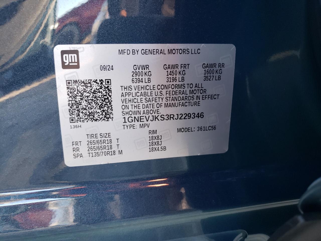 2024 CHEVROLET TRAVERSE LT Z71 VIN:1GNEVJKS3RJ229346