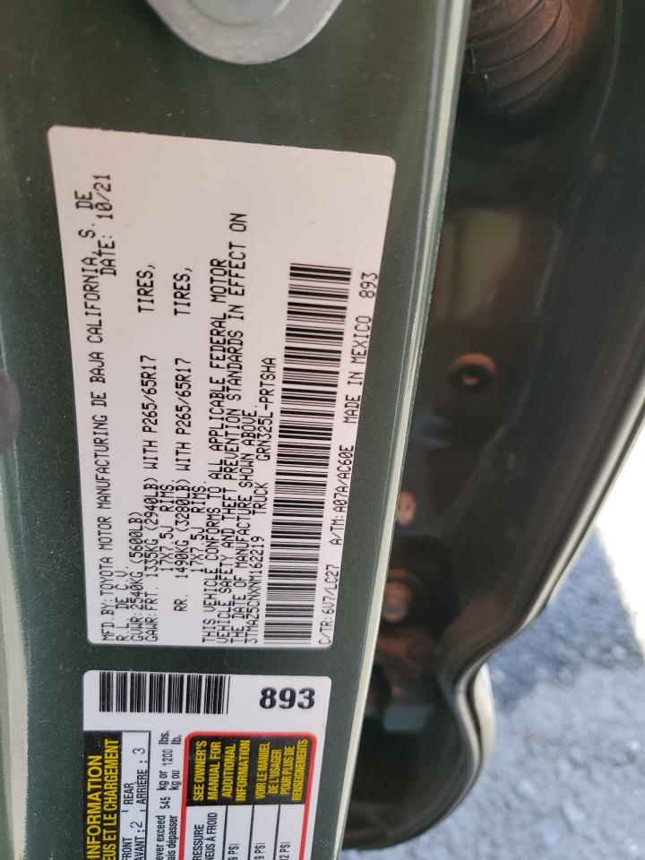 2022 TOYOTA TACOMA DOUBLE CAB VIN:3TMAZ5CNXNM162219