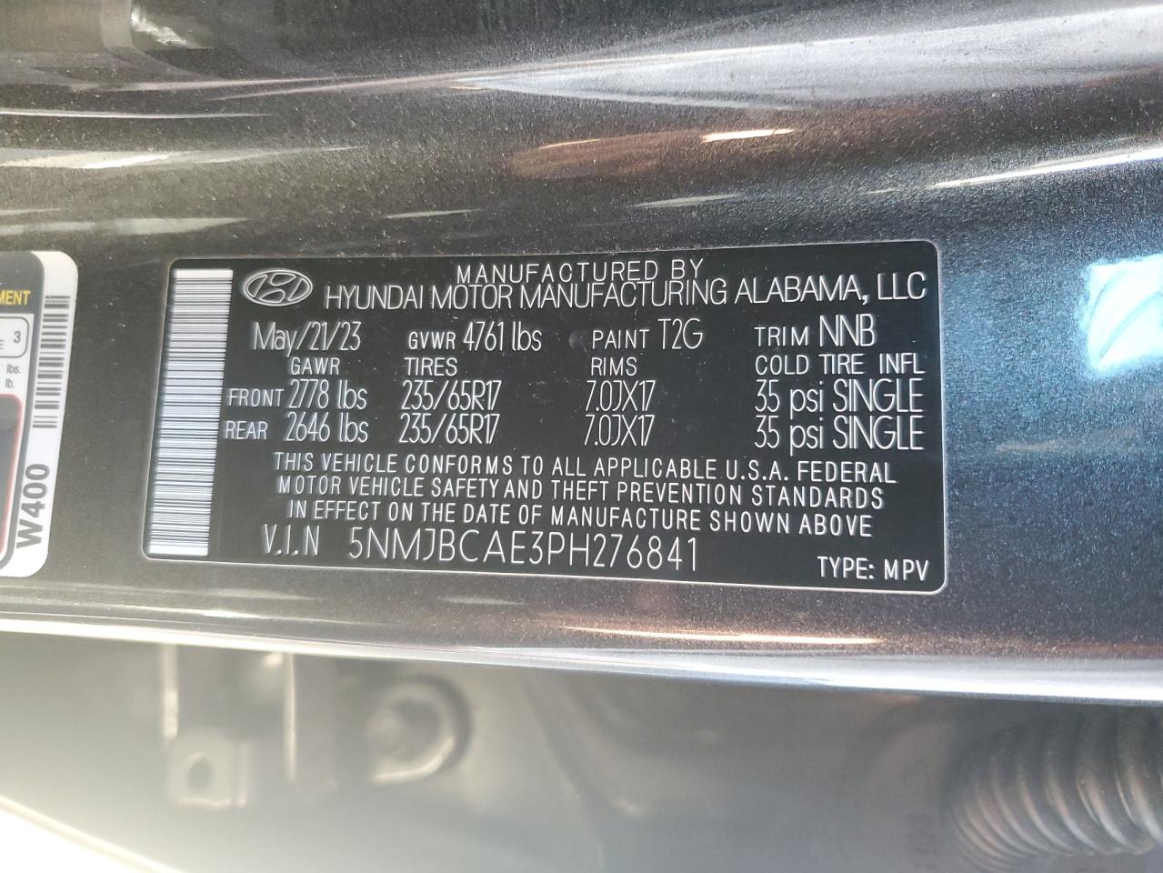 2023 HYUNDAI TUCSON SEL VIN:5NMJBCAE3PH276841