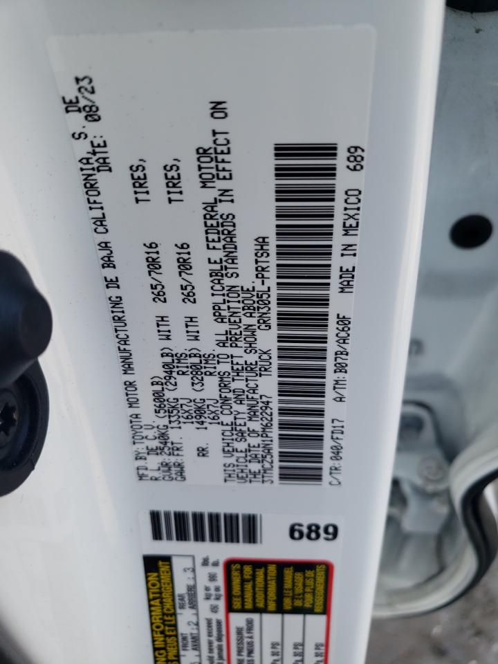 2023 TOYOTA TACOMA DOUBLE CAB VIN:3TMCZ5AN1PM622947