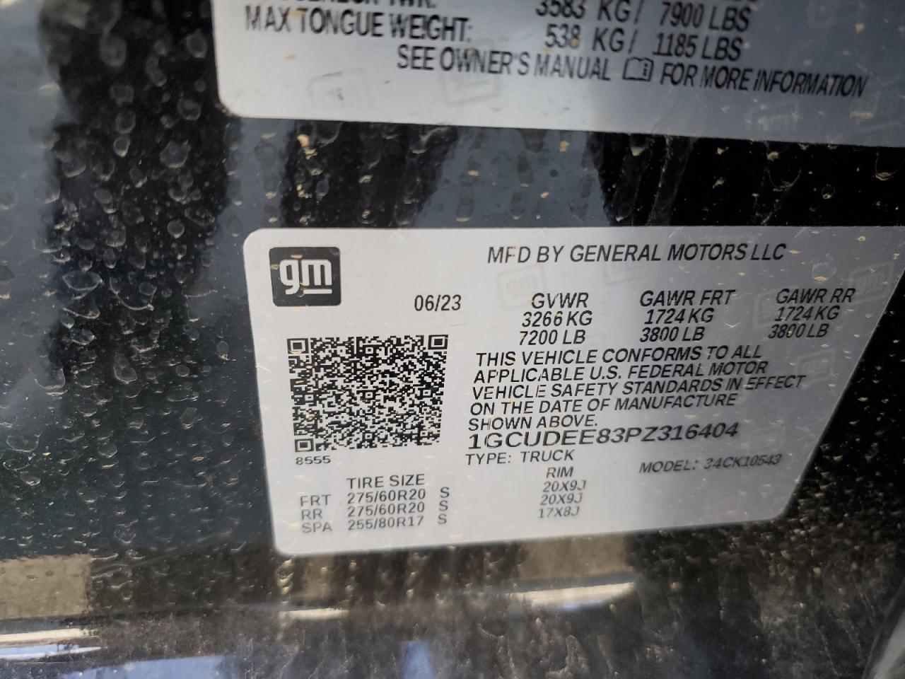 2023 CHEVROLET SILVERADO K1500 RST VIN:1GCUDEE83PZ316404