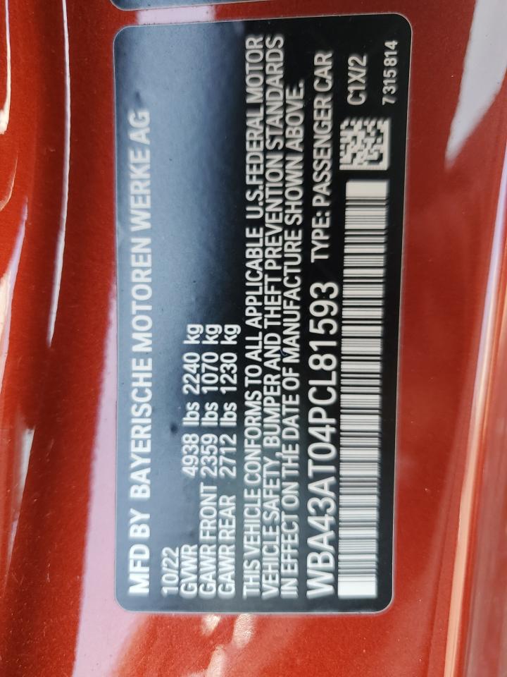 2023 BMW 430XI VIN:WBA43AT04PCL81593