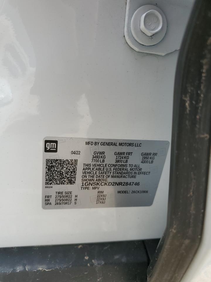 2022 CHEVROLET SUBURBAN K1500 LT VIN:1GNSKCKD2NR284746