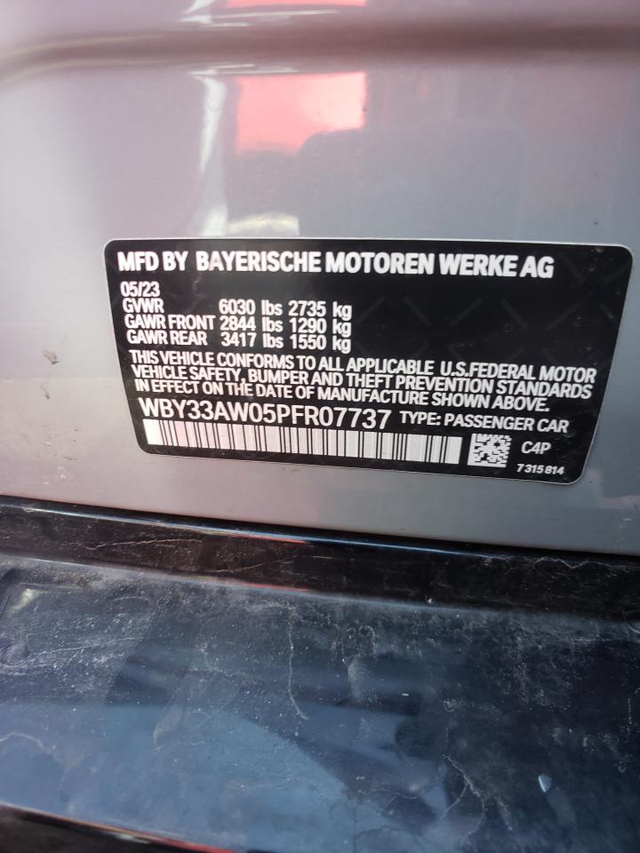 2023 BMW I4 M50 VIN:WBY33AW05PFR07737