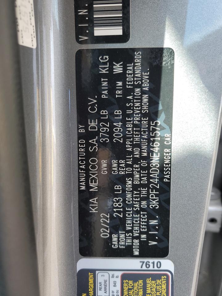 2022 KIA FORTE FE VIN:3KPF24AD3NE461575