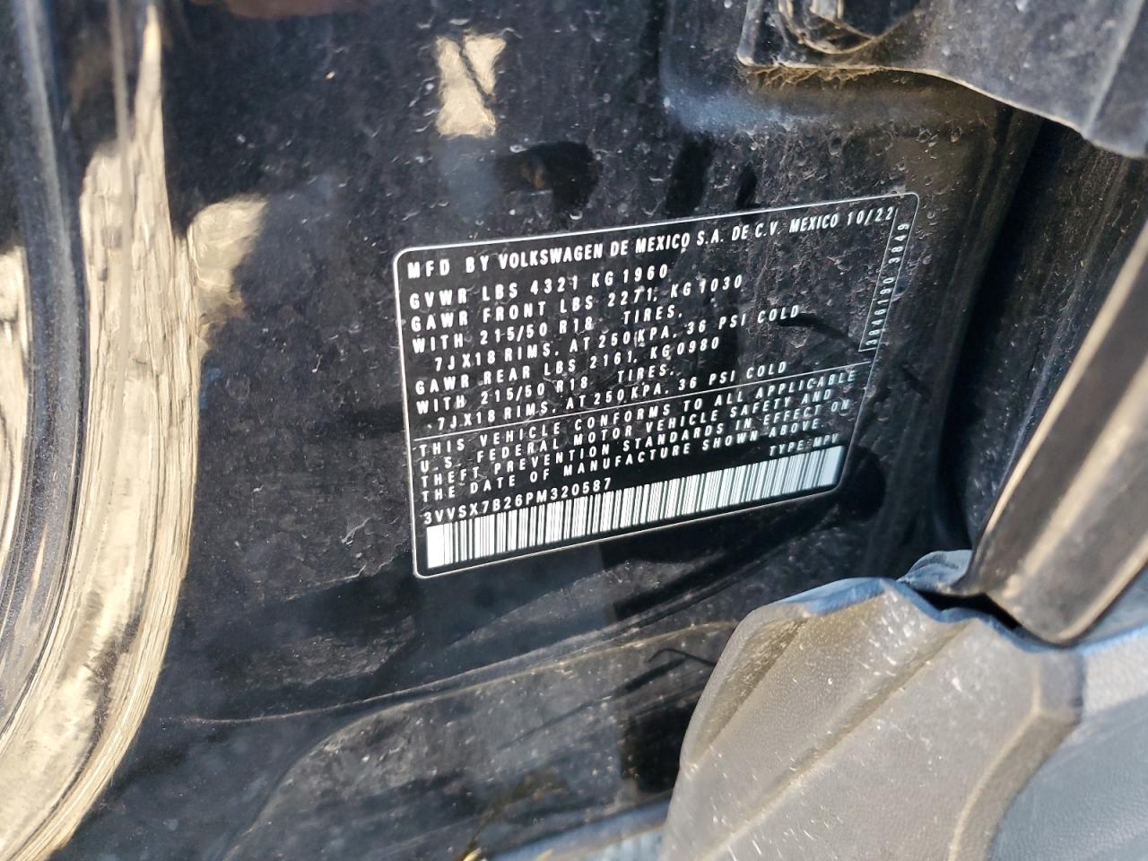 2023 VOLKSWAGEN TAOS SE VIN:3VVSX7B26PM320587