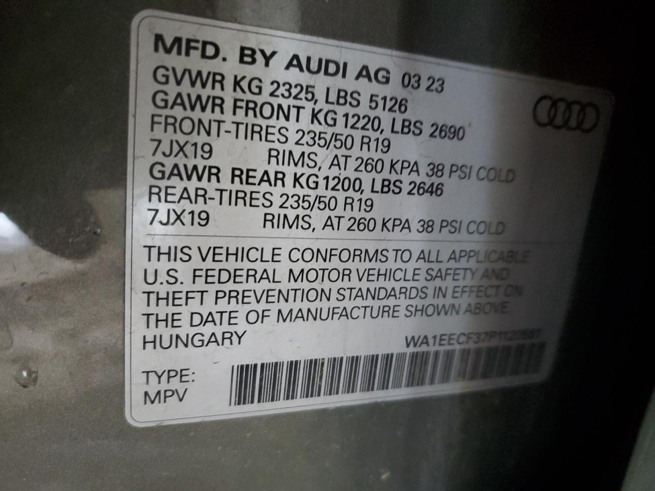 2023 AUDI Q3 PREMIUM PLUS S LINE 45 VIN:WA1EECF37P1120581