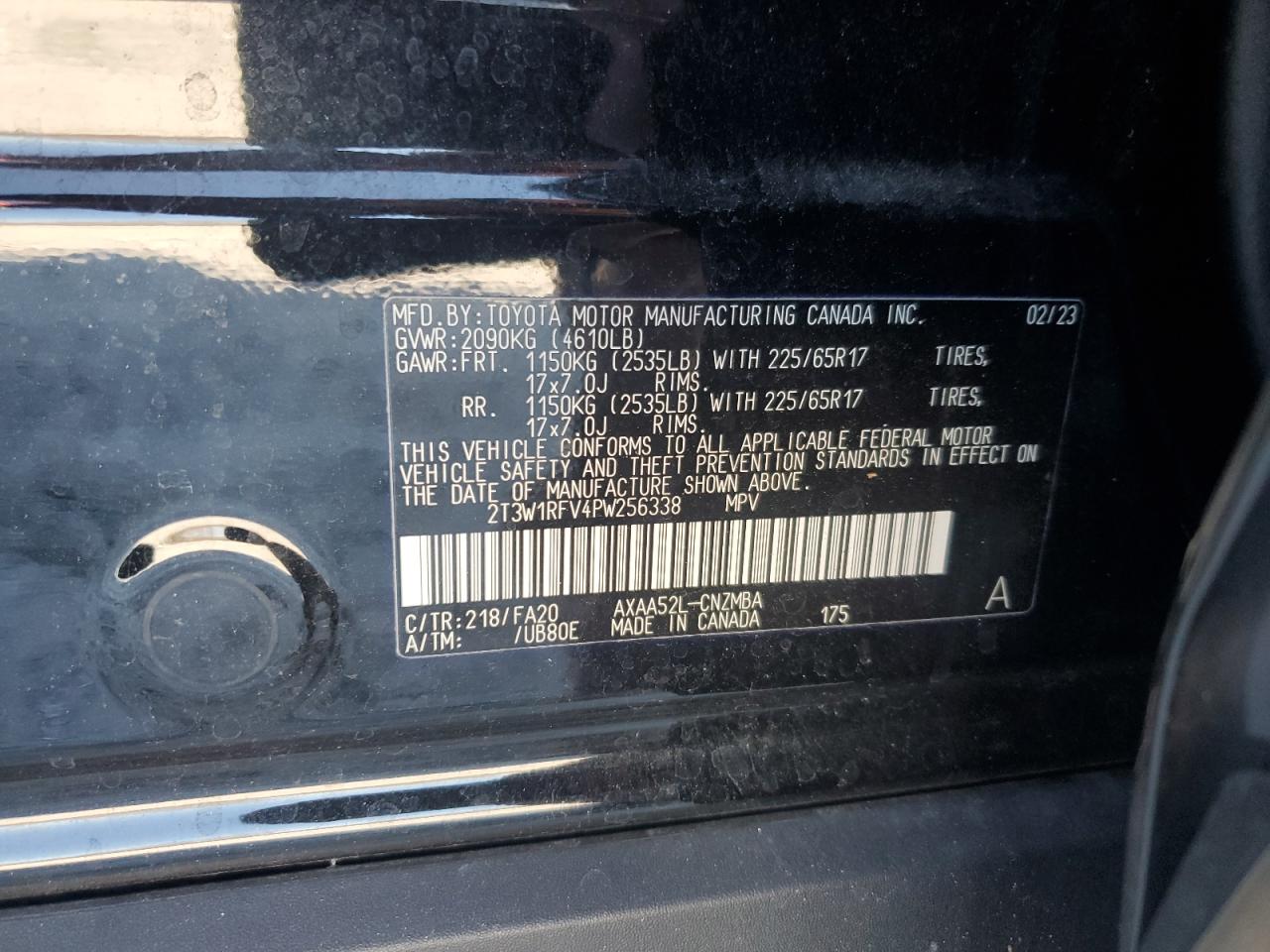2023 TOYOTA RAV4 XLE VIN:2T3W1RFV4PW256338