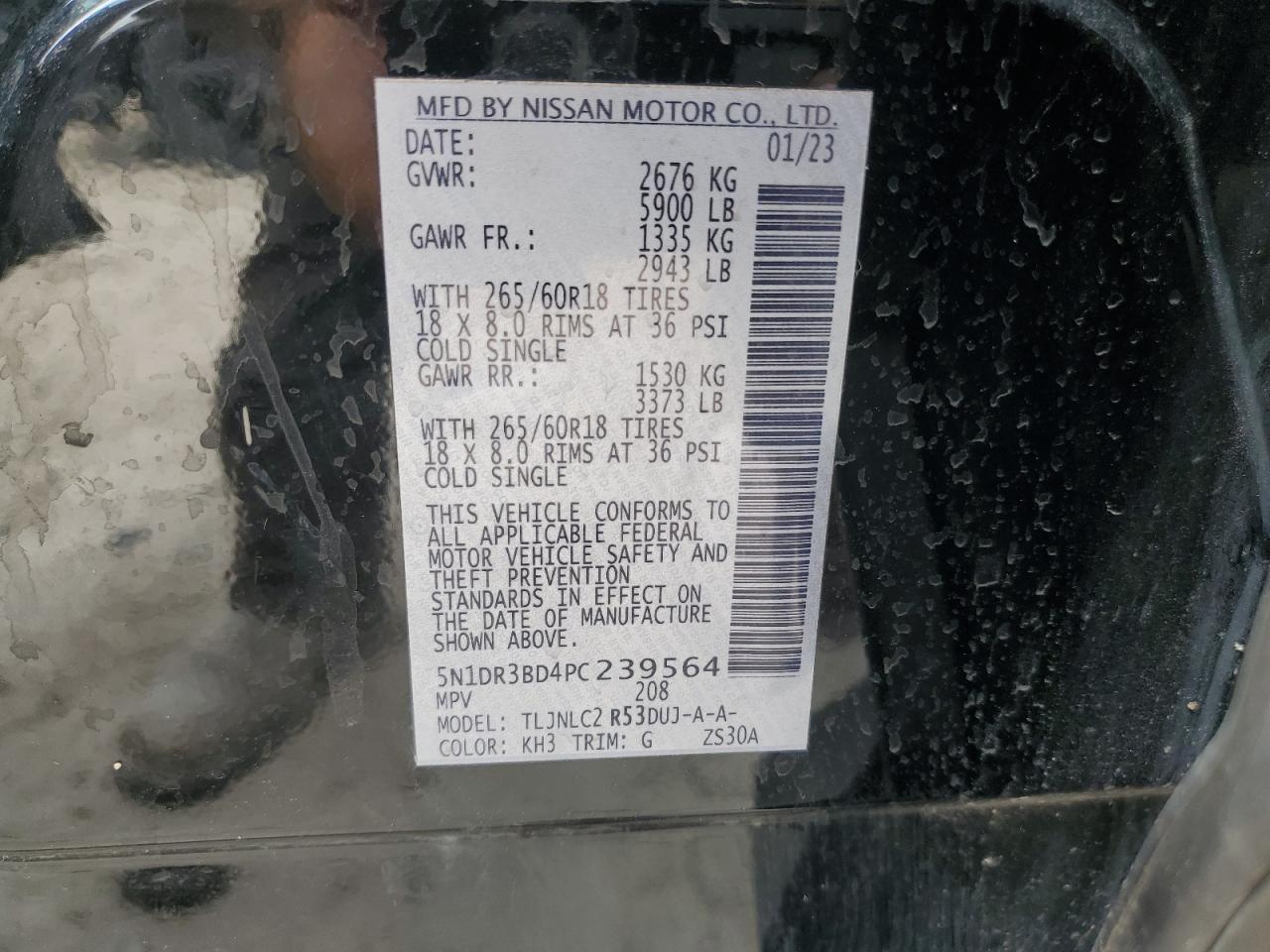2023 NISSAN PATHFINDER SV VIN:5N1DR3BD4PC239564