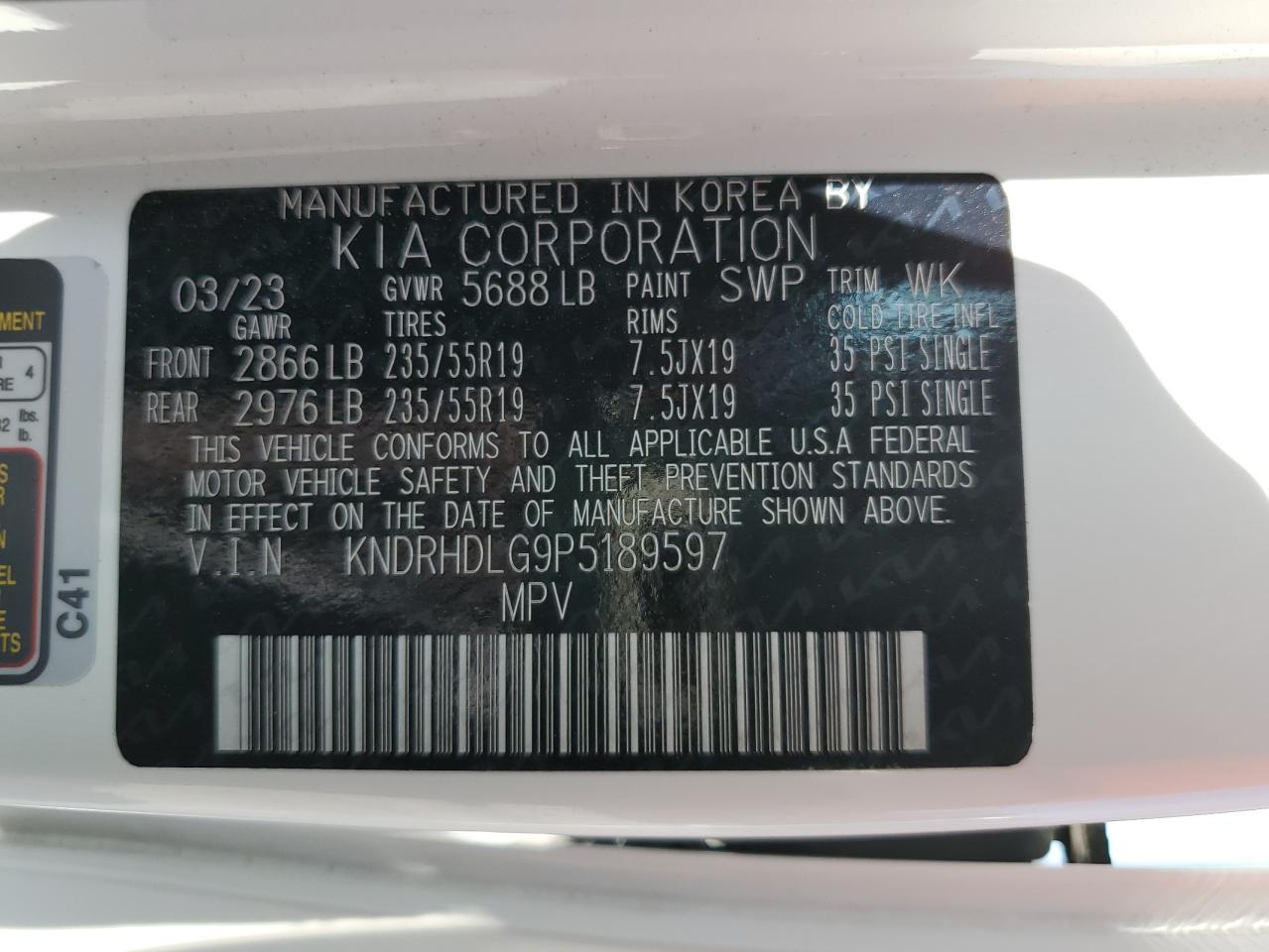 2023 KIA SORENTO EX VIN:WP0AA2A8XNS255297