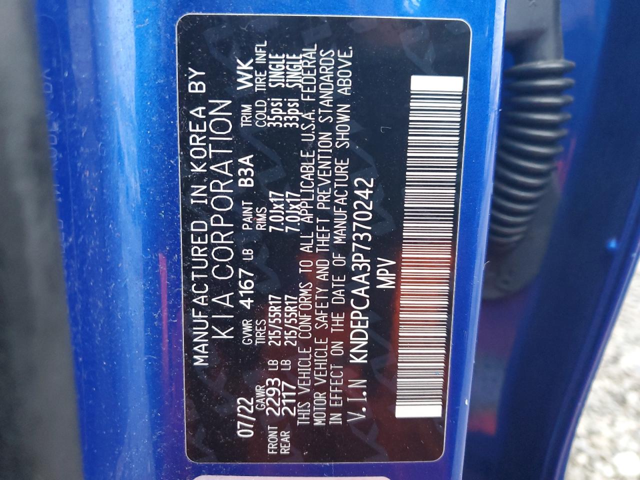 2023 KIA SELTOS LX VIN:KNDEPCAA3P7370242