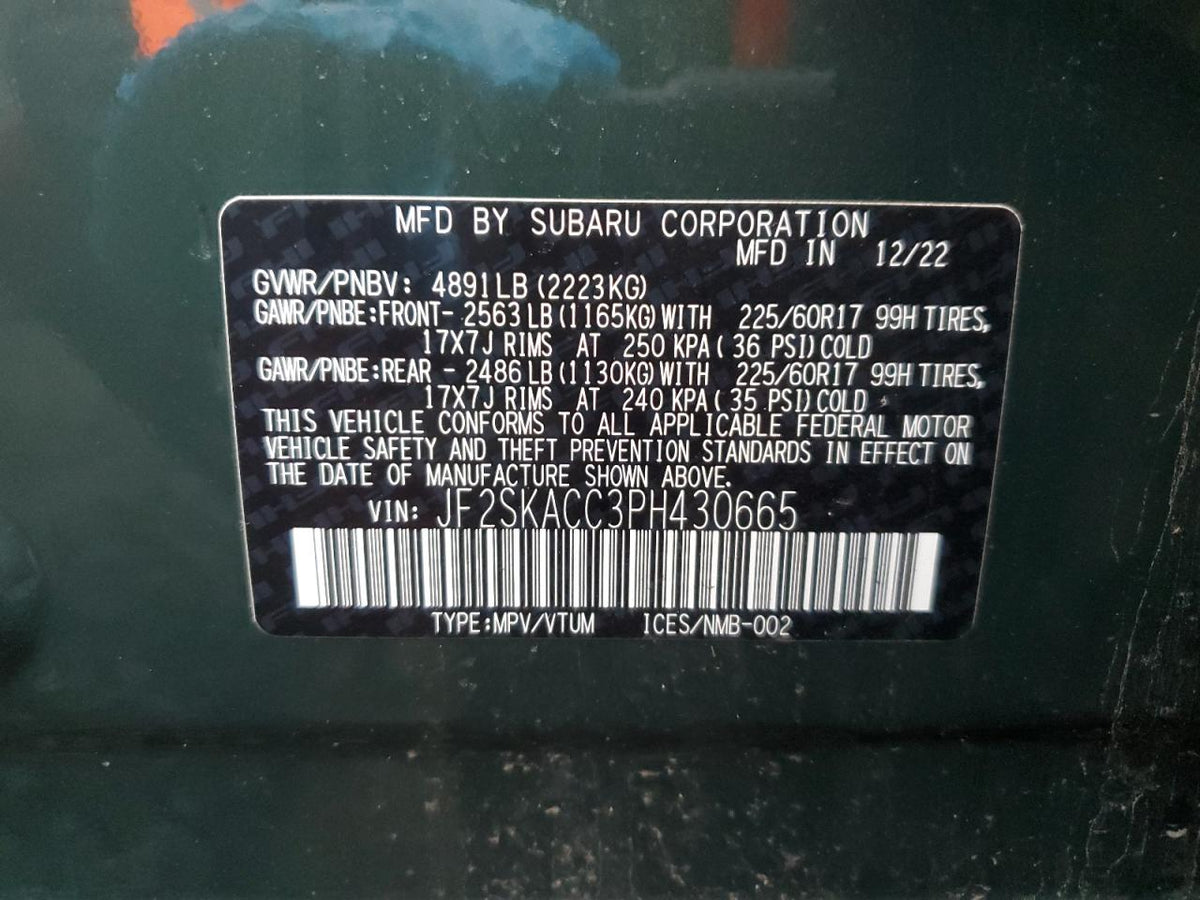 2023 SUBARU FORESTER VIN:JF2SKACC3PH430665