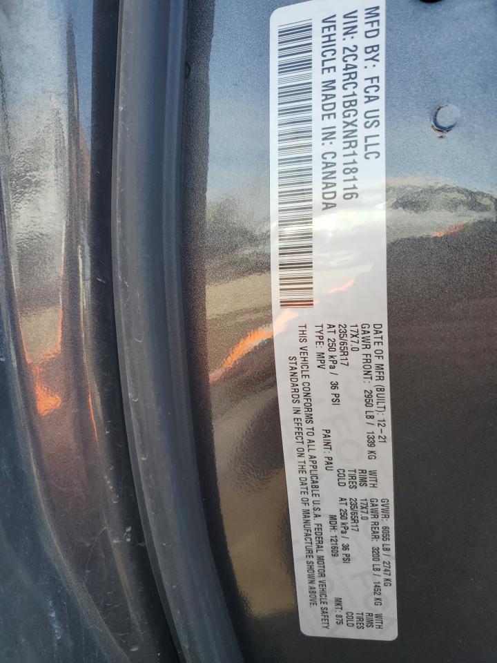 2022 CHRYSLER PACIFICA TOURING L VIN:2C4RC1BGXNR118116