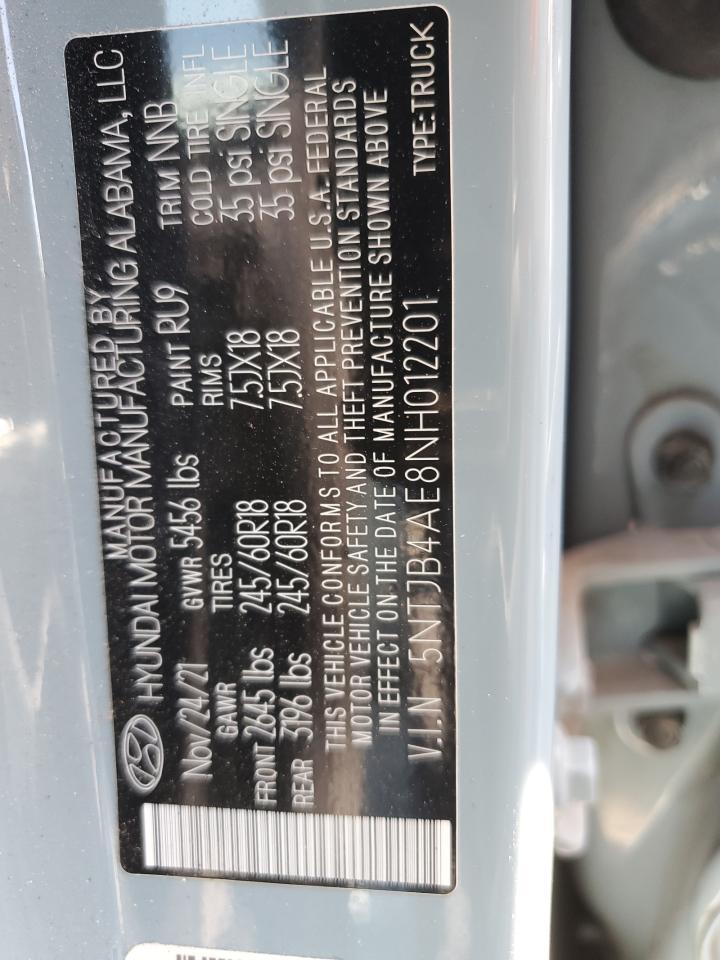 2022 HYUNDAI SANTA CRUZ SEL VIN:5NTJB4AE8NH012201