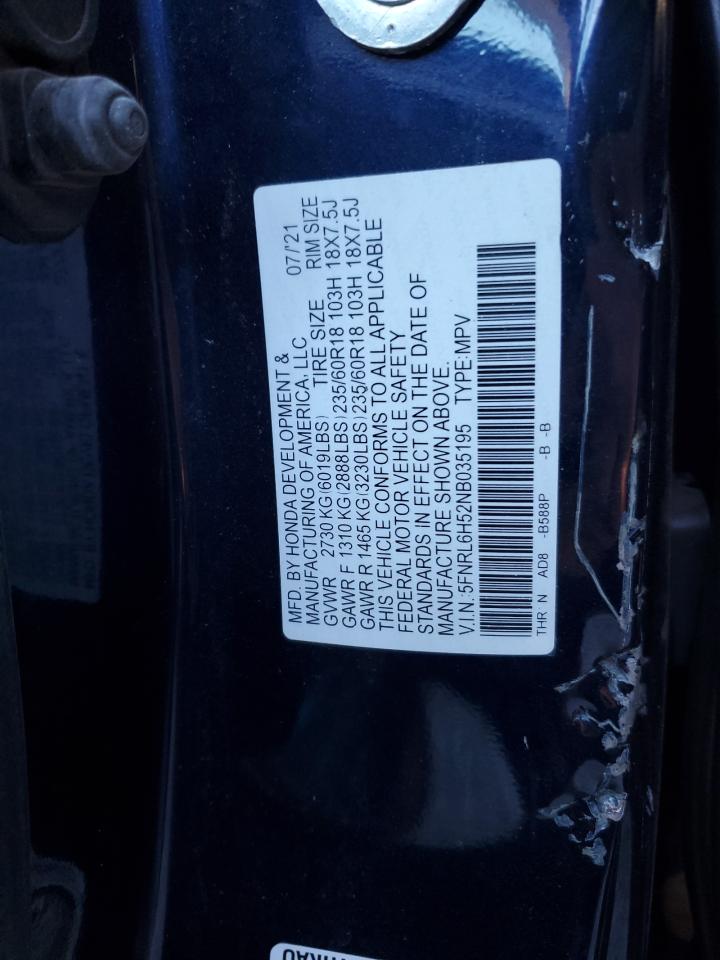 2022 HONDA ODYSSEY EX VIN:5FNRL6H52NB035195