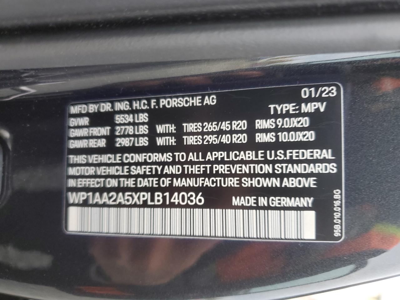 2023 PORSCHE MACAN BASE VIN:WP1AA2A5XPLB14036