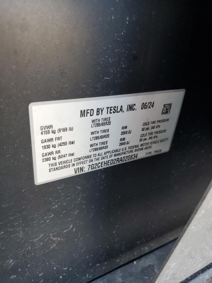 2024 TESLA CYBERTRUCK VIN:7G2CEHED2RA020834
