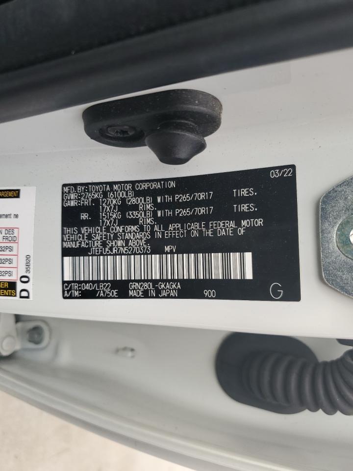 2022 TOYOTA 4RUNNER SR5 VIN:JTEFU5JR7N5270373